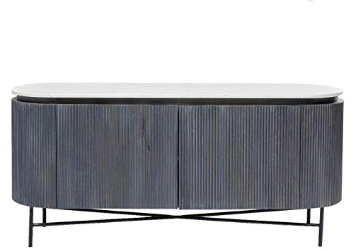 Kare Design Sideboard Glenn, Schwarz/Grau, TV-Board, Marmor Deckplatte, Massivholz, Stahlgestell, Wohnzimmer, Schlafzimmer, 75x161x47 cm