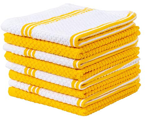 Living Fashions 8 Pack Dish Cloths for Washing Dishes - 100% Cotton Absorbent Dish Towels Size 12 x 12 - Perfect Rags for Washing Dishes - Kitchen Rags and Washcloths for Dishes (Yellow)