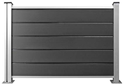 HORI® Design WPC Sichtschutz Anbauelement Halbhoch | Stecksystem | Zaun | Garten | Gartenzaun | Lamellenzaun | Windschutz | Zaunelemente | Einbetonieren Anthrazit