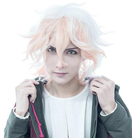 GZIRUE Weiß Kurze Gewellte Perücke Haar für Nagito Komaeda Cosplay Kostüm Halloween Party Wig Perücken