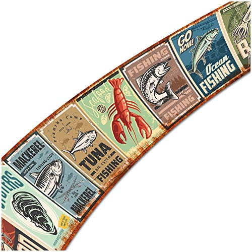 Wandtattoo Selbstklebende Retro Bordüre 2,5m x 18cm Vintage Old School Look Wanddekor Wohnzimmer Wand Küche Wandaufkleber Wandsticker W004 (Nr. 4 Seafood)