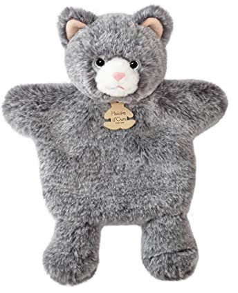 Histoire d'Ours - Doudou Marionnette - Doudou Chat - 25 cm - Gris - Cadeau Naissance - Sweety Mousse Marionnettes - Fidèles Compagnons - HO3085