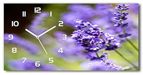 Tulup Wanduhr aus Glas 60x30 cm Glas Uhr Bild Glasuhr Gehärtetes Glas Küchenuhren - weiße Zeiger - Lavendel