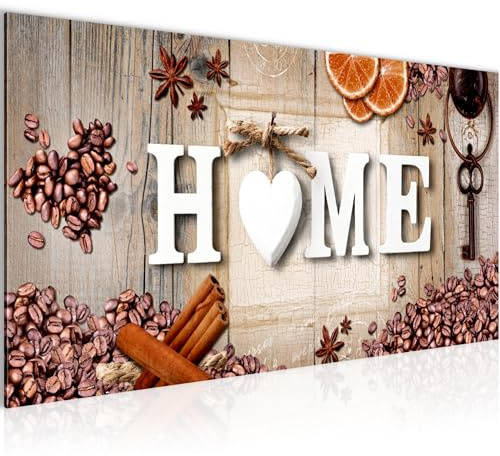 Runa Art Wandbild Home Küche 1 Teilig 100 x 40 cm Modern Bild auf Vlies Leinwand Kaffee Esszimmer Küchenbilder Beige Braun 033912a
