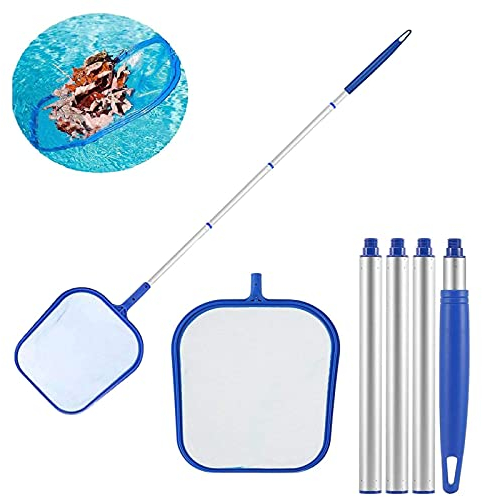 AWDX Skimmer Pool Kescher, Skimmer, Pool Tief Kescher - 100/90 cm Längenverstellbarer mit Gewinde aus Metall als Harkenstiel, Pool Skimmer für Spas, Swimming Pool, Whirlpools, Brunnen- für Reinigung