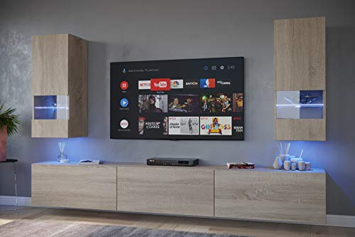 Furnitech Wohnwand Wohnzimmer - Wohnzimmer Möbel mit LED Blau - Hängend Wohnwand Modern - Wohnzimmer Schrankwand mit Regale und TV Schrank (Sezana AN21-18S-M3 1A)