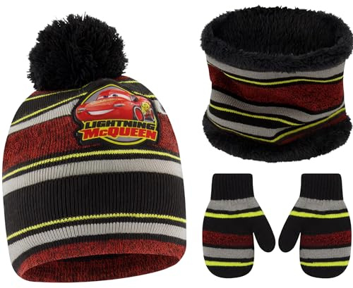 Disney Baby-Jungen Wintermütze, Kleinkinder, 2–4 oder Cars Lightning McQueen, Schals und Kinderhandschuhe, 4–7 Mütze für kaltes Wetter, Rot/Grau/Gelb (Fäustling-Set), 2-4 Jahre