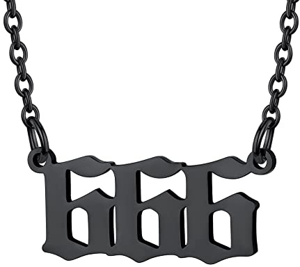 U7 Angel Number Necklace Black Nacklaces for Women 666 Numbers Pendant Stainless Steel Cable Chain Meaningful Gift for Wife