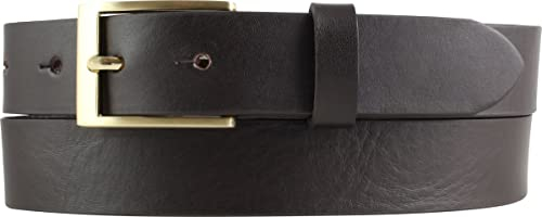 BELTINGER Herren-Gürtel aus Vollrindleder mit goldenern Gürtelschnalle 3 cm | Anzug-Gürtel für Herren 30mm | Chino-Gürtel mit Schnalle gold | Braun 95cm