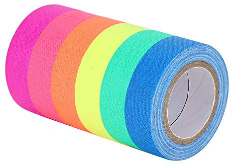 6 Couleurs Neon Gaffer Tissu Ruban gaffer de color Dos Imperm¨¦able Multifonctionnel Phosphorescent Ruban Adh¨¦sif pour ¨¦tiquettes de Code Couleur, Marquage au Sol, Reliure Gafferband