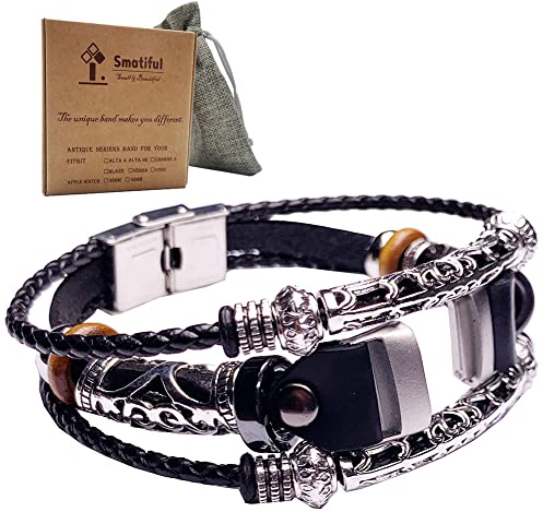 Smatiful Luxe Stylish Wristband for Boys, Adjustable Compatible Replacement Leather Sport Cover Strap for Fitbit Fitbits Brand Luxe Stylish Smart Watch,Classic Black