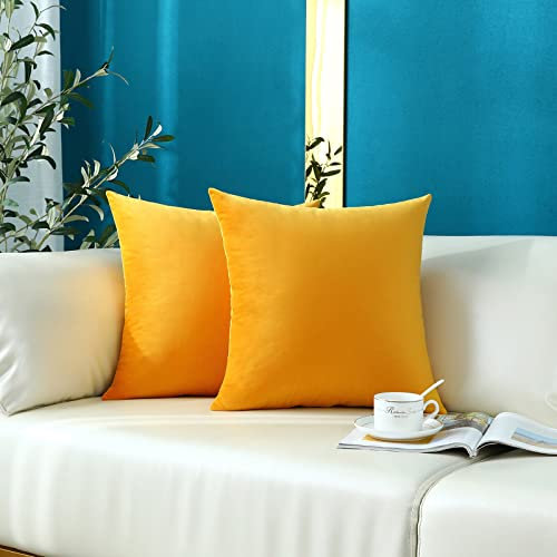 mixeoo Bequeme senfgelbe Kissenbezüge, dekorativer quadratischer Samt, superweich, Heimdekoration für Sofa, Couch, Wohnzimmerstuhl, 45,7 x 45,7 cm
