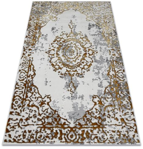 rugsx Teppich Allure 1961 Eleganter Teppich mit Ornament-Rahmen in Gold/Weiß - Stilvoll & Glamourös für Wohnzimmer & Schlafzimmer - 160x220 cm
