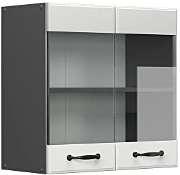 Vicco Küchenglasschrank R-Line, Glashängeschrank, Weiß Landhaus/Anthrazit, 60 cm