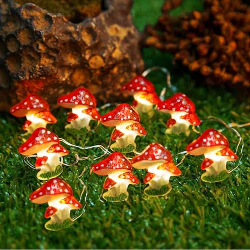KINGCOO Pilz Nachtlicht Dekorative Lichter, 30LED Warmweiß Pilzlichter Kupferdraht Lichterkette Batteriebetrieben mit Remote für Garten Ostern Schlafzimmer Thanksgiving Weihnachtsfeier DIY Home Decor