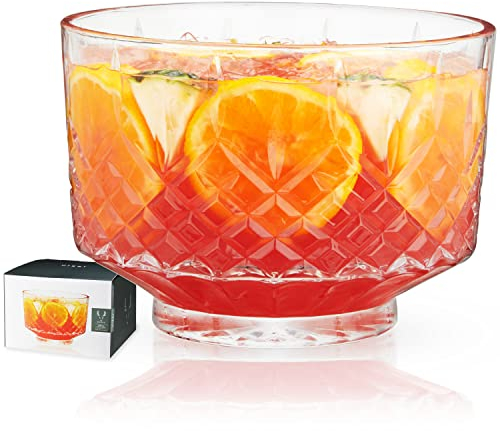Viski 11019 Admiral Crystal - Juego de 1 ponche de vidrio estilo vintage para fiestas, utensilios de servir para cócteles, apto para lavavajillas, 2.5 galones, 325 onzas, transparente