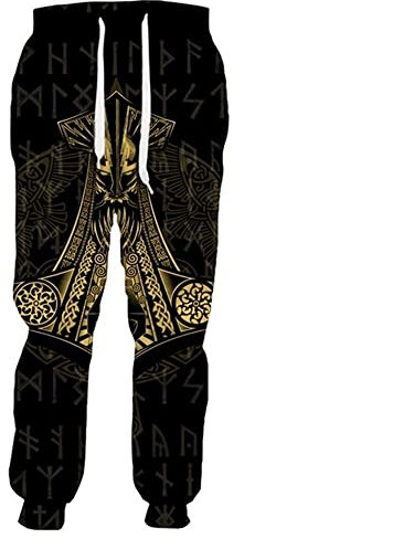 ALPTEC Viking Jogger Sweatpants Pants Norse Thor's Hammer Tattoo 3D Print Lounge Lightweight Joggers Pants With Pockets (Color : Thor's Hammer, Size : 3XL)
