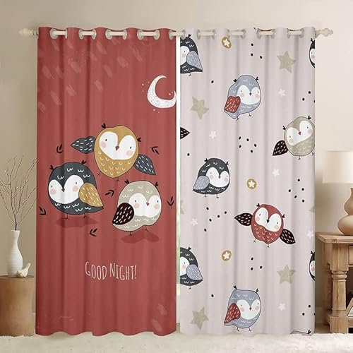 loyaltyer Gardinen Graue Eule Vorhang 3D Weicher Blickdichte Vorhänge Thermovorhang Kälteschutz Schlaufenschal 2er Set mit Ösen für Schlafzimmer Wohnzimmer Kinderzimmer, 245x140 cm(HxB)