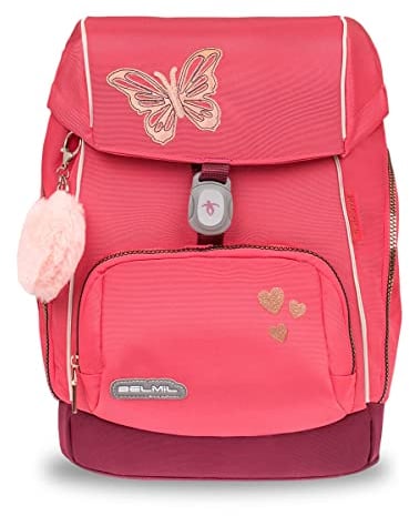 Belmil Premium Comfy Plus ergonomisches Schulranzen für kleine Kinder/Erstklässler - AGR, Brustgurt, Hüftgurt, Magnetverschluss 405-73/P (Coral)