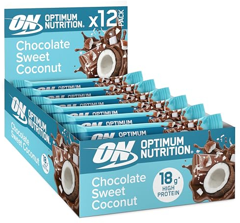 Optimum Nutrition Chocolate Sweet Coconut Protein Bars, On-the-Go Pre-Workout and Post-Workout Gym Snack Alternative for Men and Women, with Soy Protein, 12 x 59g