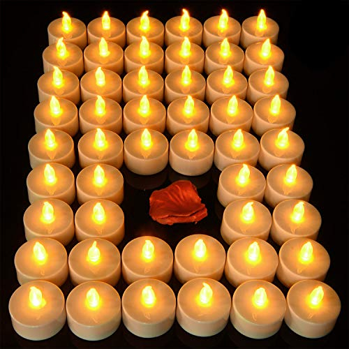 Aku Tonpa 100 Pack Lasts 2X Longer White Realistic Battery Operated Flameless Flickering Tealight Candles, Batteries Included