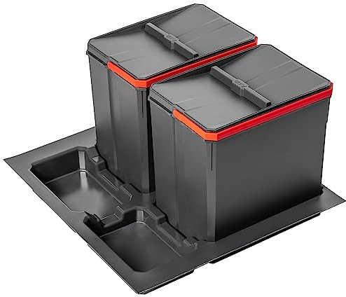 GTV - Abfallsammler Set AxiSpace, für Schubladen und Schränke mit Breite 600 mm, Set Besteht aus Behältern 2x 15L, Mülleimer aus Kunststoff mit Graphenpartikeln, Farbe Anthrazit