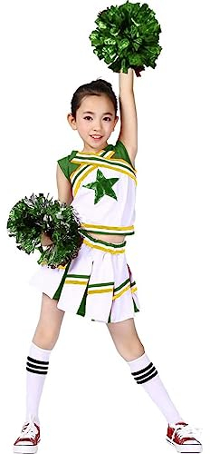 LOLANTA Mädchen Karneval Kostüm, Cheerleader kleid mit Pompoms und Socken, Mittelschule Cheerleading Uniform, Grün, 10-11 Jahre, 150
