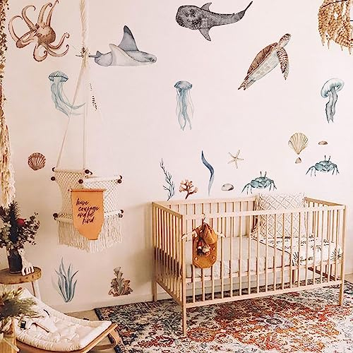 Neukids sticker meerestiere unter dem meer Oktopus Pottwal Stachelrochen Krabbe baby zimmer wandsticker kinderzimmer wand stickers Badezimmer Wohnzimmer Wanddeko 200x200cm