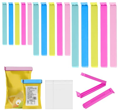 KARELLS 15 PCS Clips de Plástico para Alimentos, 8/11/14 cm Clips para Bolsas de Comida, Clip de Cierre Comida, Clips Cierre de Bolsas, Clips de Aperitivos, Clips de Almacenamiento de Alimentos