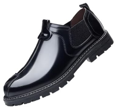 Business Schuhe Herren, Oxford Schuhe Herren, Modische, Schlichte, formelle Business-Schuhe mit runder Zehenpartie und Gummiband, lässige Slip-on-Kleiderschuhe (Color : Black, Size : 44 EU)
