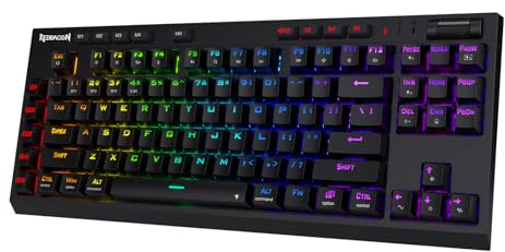 Redragon K596 PRO RGB Mechanical Gaming Keyboard, 5.0 BT/2.4 Ghz/Wired Three Modes, 87 Keys TKL Compact Keyboard w/Durable Battery, 10 Onboard Macro Keys & Wrist Rest, 10H Play Time, Red Switches