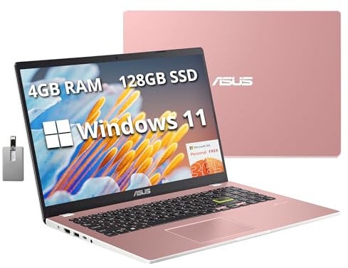 ASUS Vivobook Go 15.6 FHD Laptop, Intel Pentium Silver N6000, 4GB RAM, 128GB SSD, Intel HD Graphics, Backlit Keyboard, HD Webcam, Wi-Fi 5, 1-Year Office 365, Windows 11, Pink, 32GB Hotface USB Card