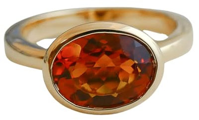 Oval Madeira Citrin Vergoldet 925 Silber Ring - Natürlicher Edelstein - Geburtstagsgeschenk - Weihnachtsgeschenk - Handgefertigte Geschenkideen für Frauen (US Size 6 / Diameter 16.5)