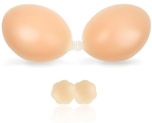 BTkviseQat Trägerloser Klebe BH Push Up, Unsichtbarer Sticky Bra, Wiederverwendbare Silikon Klebepads, Mit 1 Paar Nippelpads, Für Alle Rückenfreie Kleidung