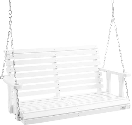 VEVOR Altalena in legno di cedro, 1240x710x600mm, Altalena per cortile giardino, Capacità carico circa 400 kg, con Panca sedia a dondolo con catene sospese uso esterno, bianca