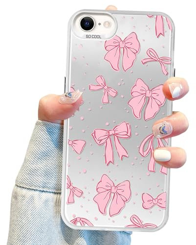 Jusy Coquette Bow Phone Case for iPhone 7/8/SE, Cute Pink Bow Bow Aesthetic Case for Women and Girls - Pink
