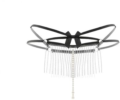 HSAJS Perizoma da Donna Sexy Hot Crystal Tassel Panties Mutandine a Vita Bassa T String Catena di Perle Perizoma Mutandine Perizoma in Poliestere Regalo di San Valentino