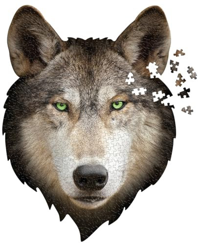 Madd Capp Animal Shaped 550 Piece Jigsaw Puzzle - I Am Lion, Wolf or Tiger Shaped Jigsaw (Wolf)
