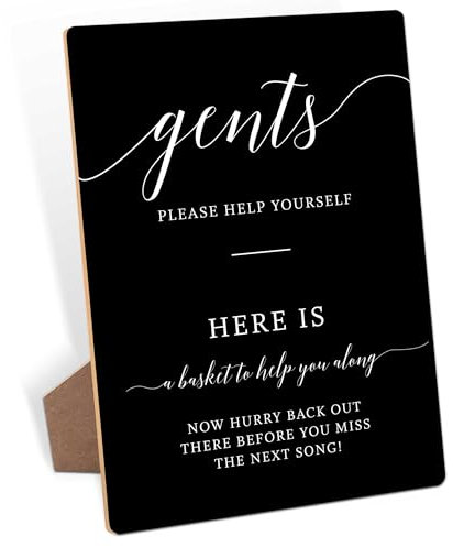 Gentlemen Wedding Bathroom Basket Sign, Wedding Signs for Ceremony and Reception, 8x11 Inch Modern Table Decoration Signs with Stand, TableTop Sign for Baby Shower & Bridal Shower, Event Party-13