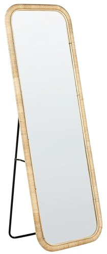 Elegant Standing Mirror Rattan 150x50 cm Rectangular Boho Style Living Room Bedroom Home Accessories Natural Malange