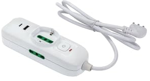 FANTON 474124 Multipresa TRIAX 2 prese USB A e C, 1 presa bipasso-shuko, 2 prese bipasso, cavo 1,5m, spina a squadra 10A + interruttore di sicurezza, colore bianco