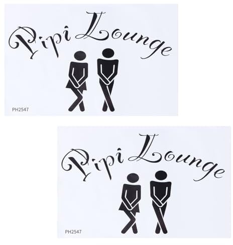 2 Stück WC Aufkleber Pipi Lounge in Schwarz - Frau und Mann Symbol mit Text, Lustige Unisex Toiletten-Tür-Aufkleber, Badezimmer Wandsticker für Toilette und Gäste-WC