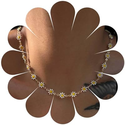 Enautoabs Boho Gänseblümchen Halskette Choker Emaille Gänseblümchens Kette Halskette Weiß Gelb Gänseblümchen Halskette Winzige Blume Floral Kette Halskette Schmuck Für Frauen