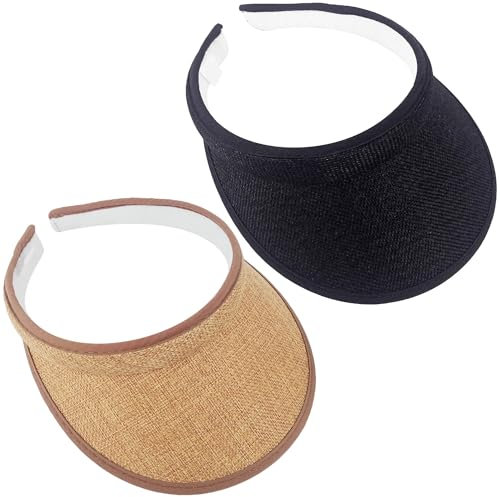 2 Pack Sport Visor Hat Women Ponytail Golf Tennis Visor Hats Outdoor Sport Tennis Running Ladies Wide Brim Visors Cap (Black, Brown)