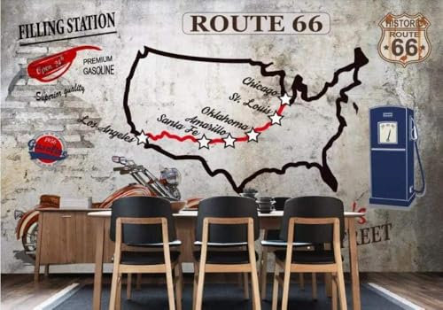 Carte Moto Vintage Avec Mur De Briques Papier Peint 3D Intissé Bureau Salon Canapé Chambre Fond Décoration Murale-400cm×280cm