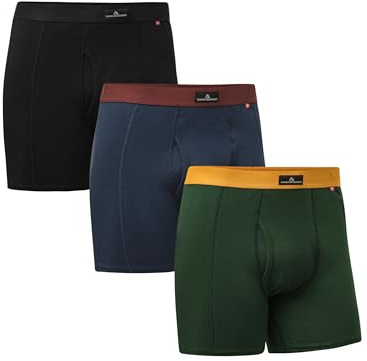 DANISH ENDURANCE 3er Pack Boxershorts Herren, Weiche Baumwolle, Unterhosen Männer, Mit oder ohne Eingriff Mehrfarbig (1xSchwarz, 1xGrün/Orange, 1xMarineblau/Bordeaux) mit Eingriff L