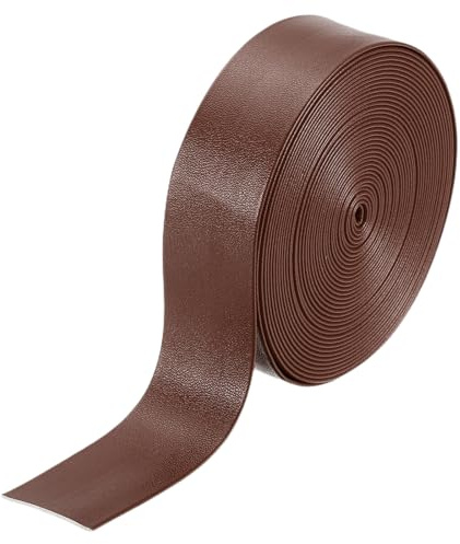 QUARKZMAN PU Lederriemen, 25mm*5m Lederband flach Lederbesatzband Umklappbare Lederstreifen Kunstleder Zum Selbernähen Basteln Handtaschen Schulranzen Rucksäcke - Braun