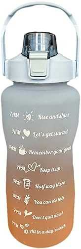 2L Sports Water Bottle with Straw Motivational Hydration Bottle for Gym Hiking Camping Leak Proof Lockable Lid Time Marking Removable Handle Portable Design Outdoor Canteen for Travel Fitness (blue)