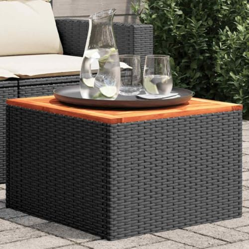 Myheimly Gartentisch Schwarz 55x55x37 cm Poly Rattan und Akazienholz