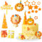 SJUNJIE 15 Stück Löwen Tortendeko Happy Birthday Tortendeko Orange Kuchendeko Geburtstag Löwen Cupcake Topper Dschungel Deko mit Partyhut Geschenk Stern für Junge und Mädchen Torten Deko
